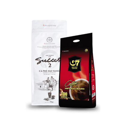 Combo Success 2 coffee beans + G7 Pure Black soluble coffee